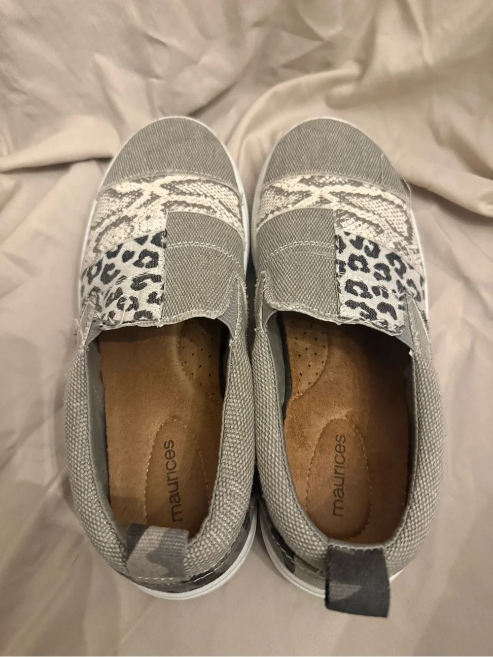 Maurices Gray Slip-On Sneakers with Leopard and Crochet Accents